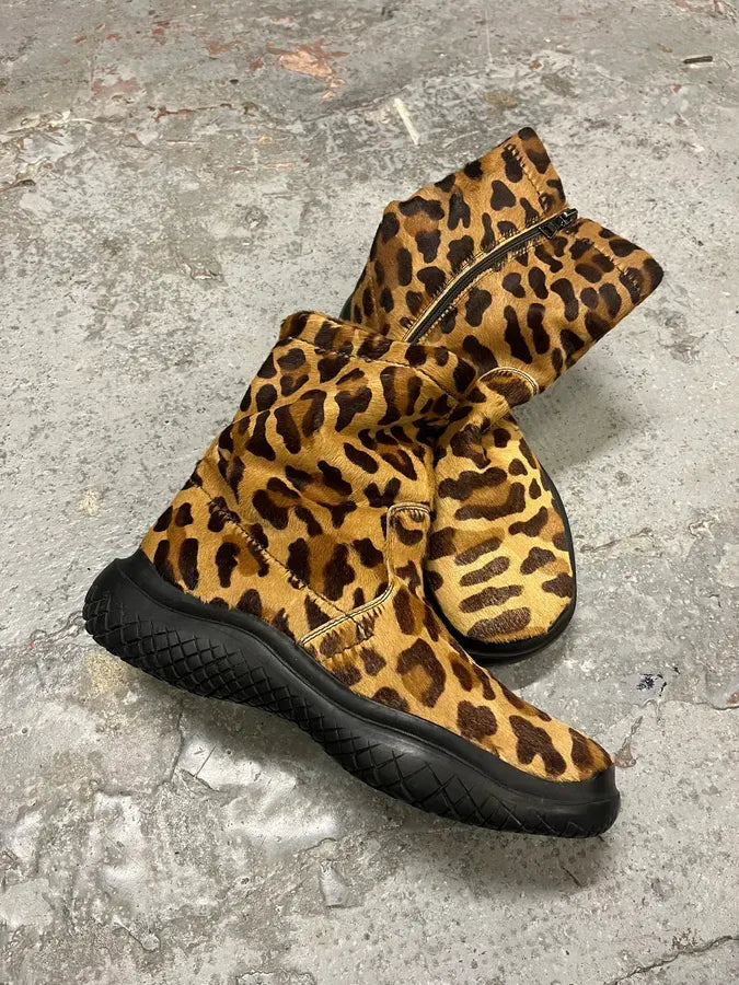 FW1999 Prada Leopard Pony Hair Leather Vibram Boots DqXbIEU 4