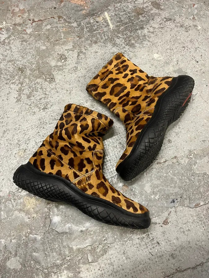 FW1999 Prada Leopard Pony Hair Leather Vibram Boots DqXbIEU 6