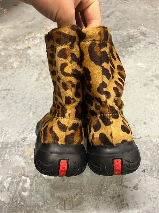 FW1999 Prada Leopard Pony Hair Leather Vibram Boots DqXbIEU 7