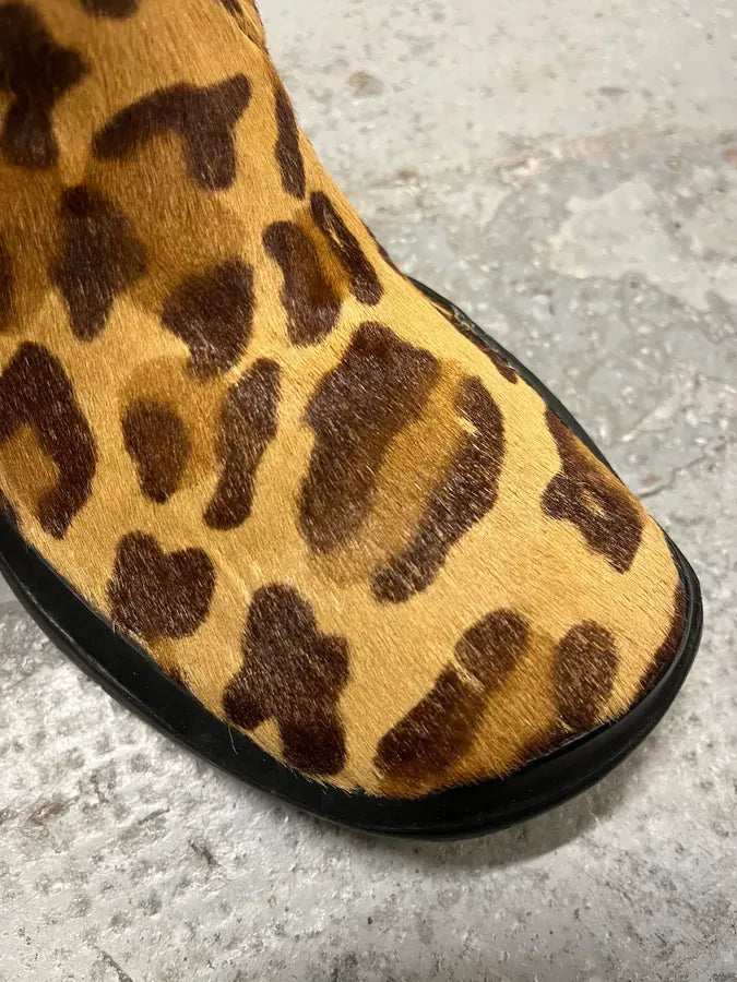 FW1999 Prada Leopard Pony Hair Leather Vibram Boots DqXbIEU 8