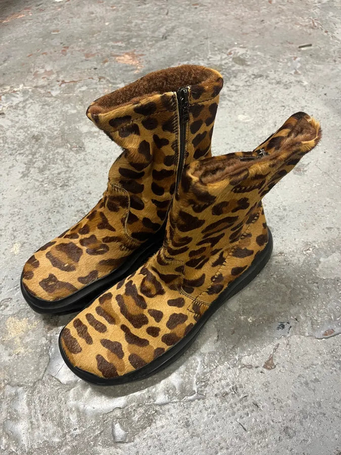 FW1999 Prada Leopard Pony Hair Leather Vibram Boots DqXbIEU 3