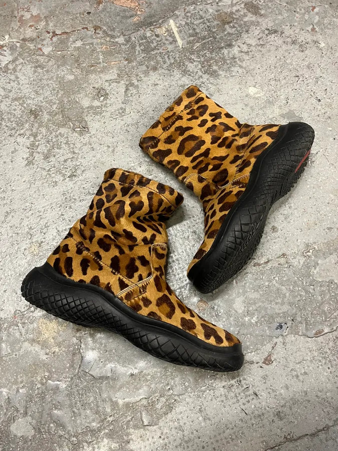 FW1999 Prada Leopard Pony Hair Leather Vibram Boots DqXbIEU 6