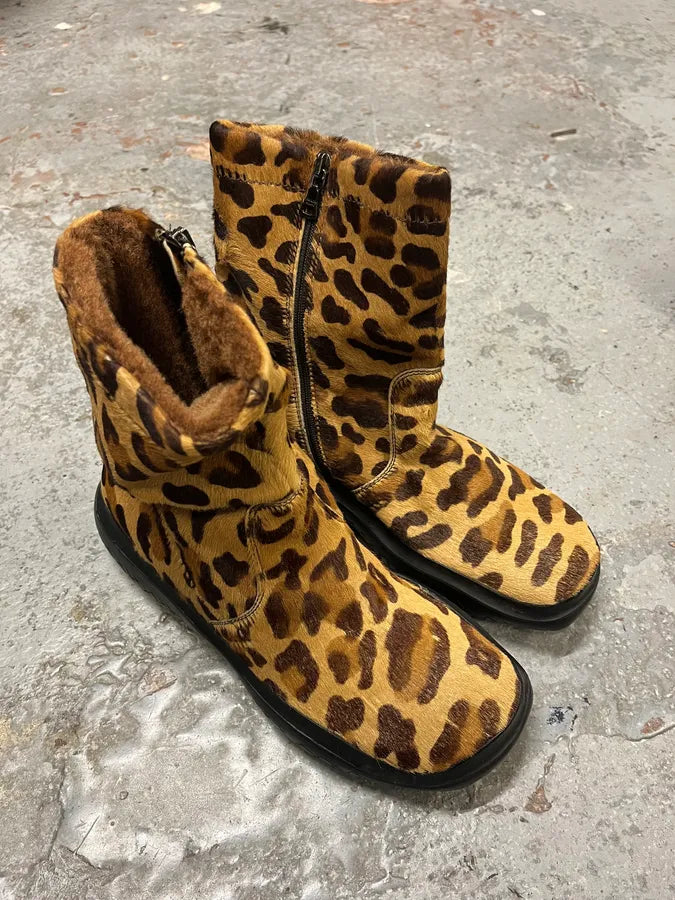 FW1999 Prada Leopard Pony Hair Leather Vibram Boots DqXbIEU 5