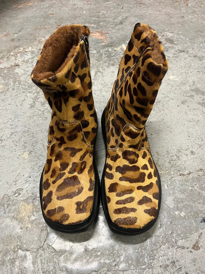 FW1999 Prada Leopard Pony Hair Leather Vibram Boots DqXbIEU 1