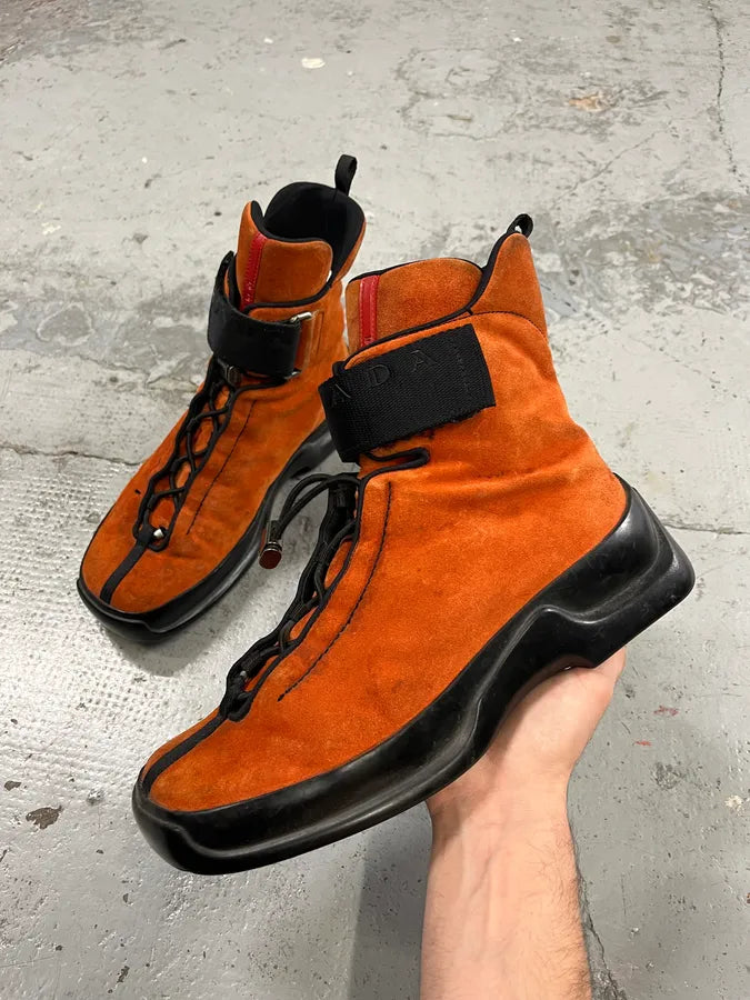 FW1999 Prada Orange & Black High Suede Leather Sneakers MZytBsD 0