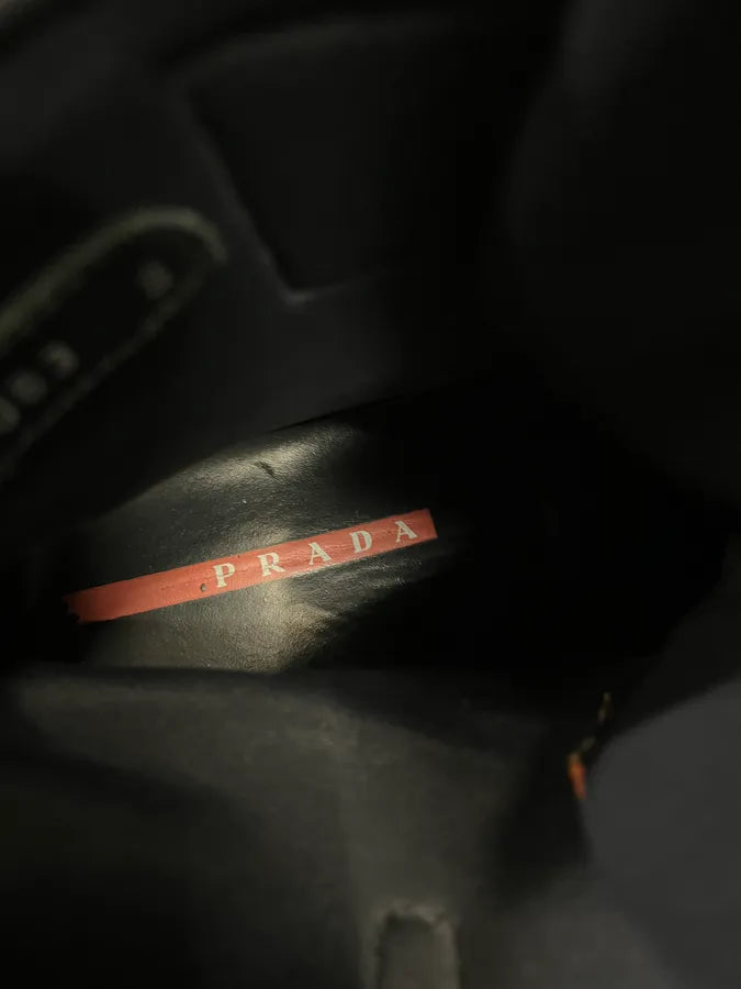 FW1999 Prada Orange & Black High Suede Leather Sneakers MZytBsD 11