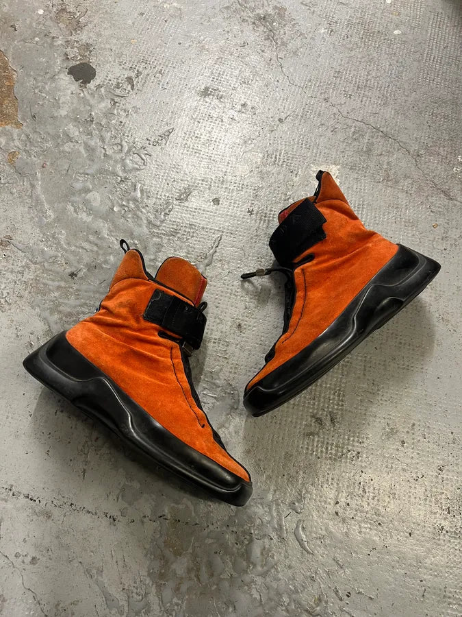 FW1999 Prada Orange & Black High Suede Leather Sneakers MZytBsD 2