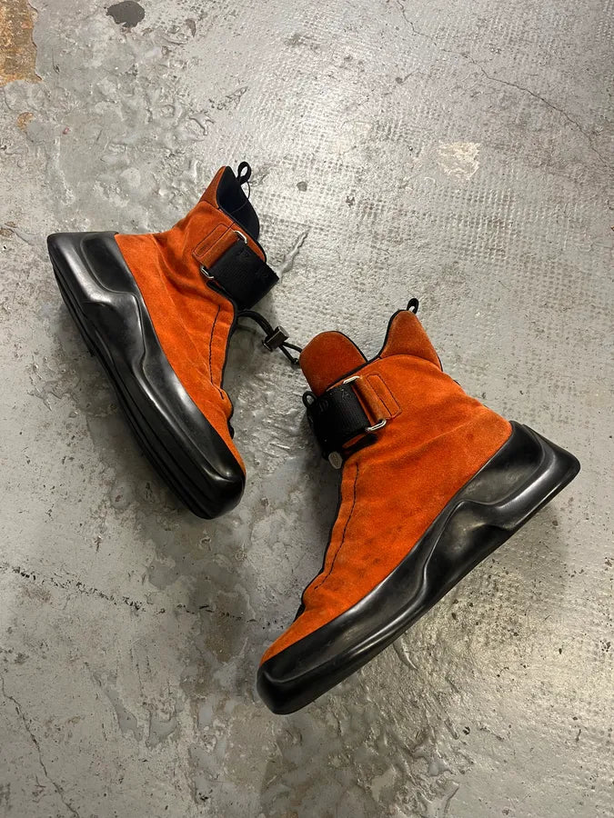 FW1999 Prada Orange & Black High Suede Leather Sneakers MZytBsD 3