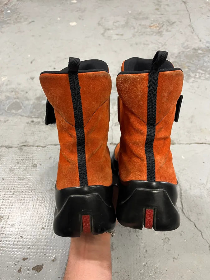 FW1999 Prada Orange & Black High Suede Leather Sneakers MZytBsD 5