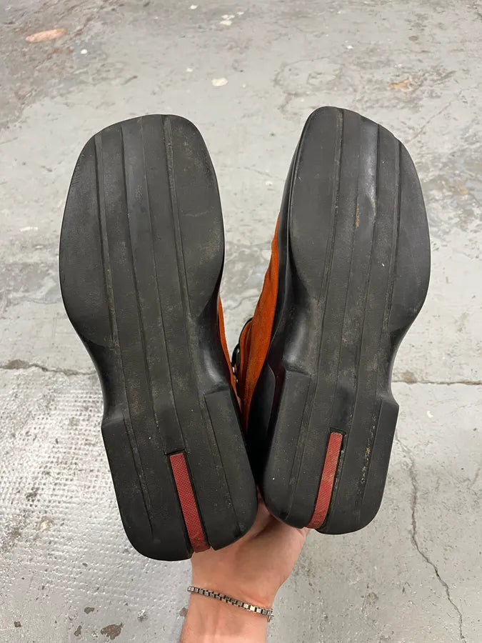 FW1999 Prada Orange & Black High Suede Leather Sneakers MZytBsD 6