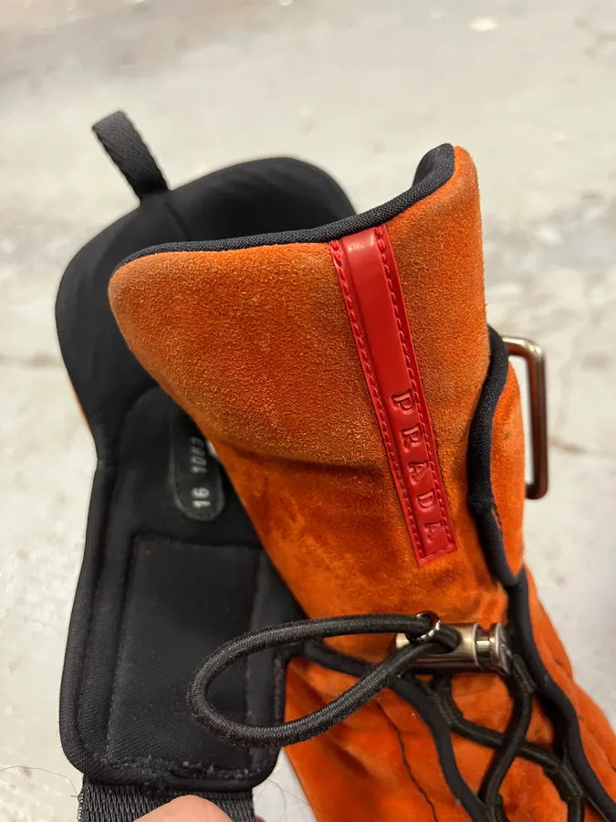 FW1999 Prada Orange & Black High Suede Leather Sneakers MZytBsD 8
