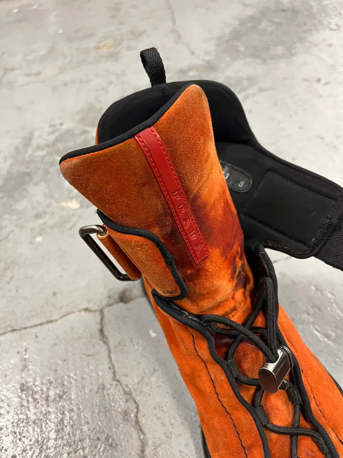 FW1999 Prada Orange & Black High Suede Leather Sneakers MZytBsD 9