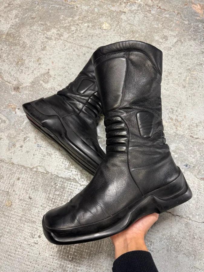 FW1999 Prada Pro Biker Padded Balck Leather Boots (42eu/us8.5) IQJAacK 0