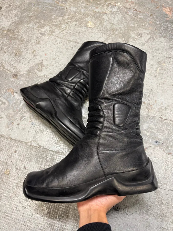 FW1999 Prada Pro Biker Padded Balck Leather Boots (42eu/us8.5) IQJAacK 4