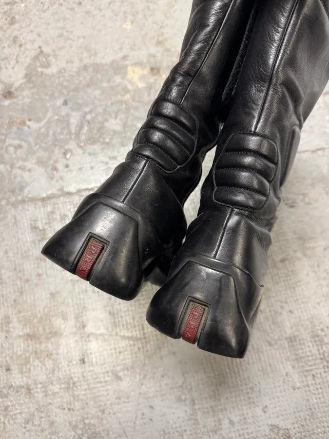 FW1999 Prada Pro Biker Padded Balck Leather Boots (42eu/us8.5) IQJAacK 6