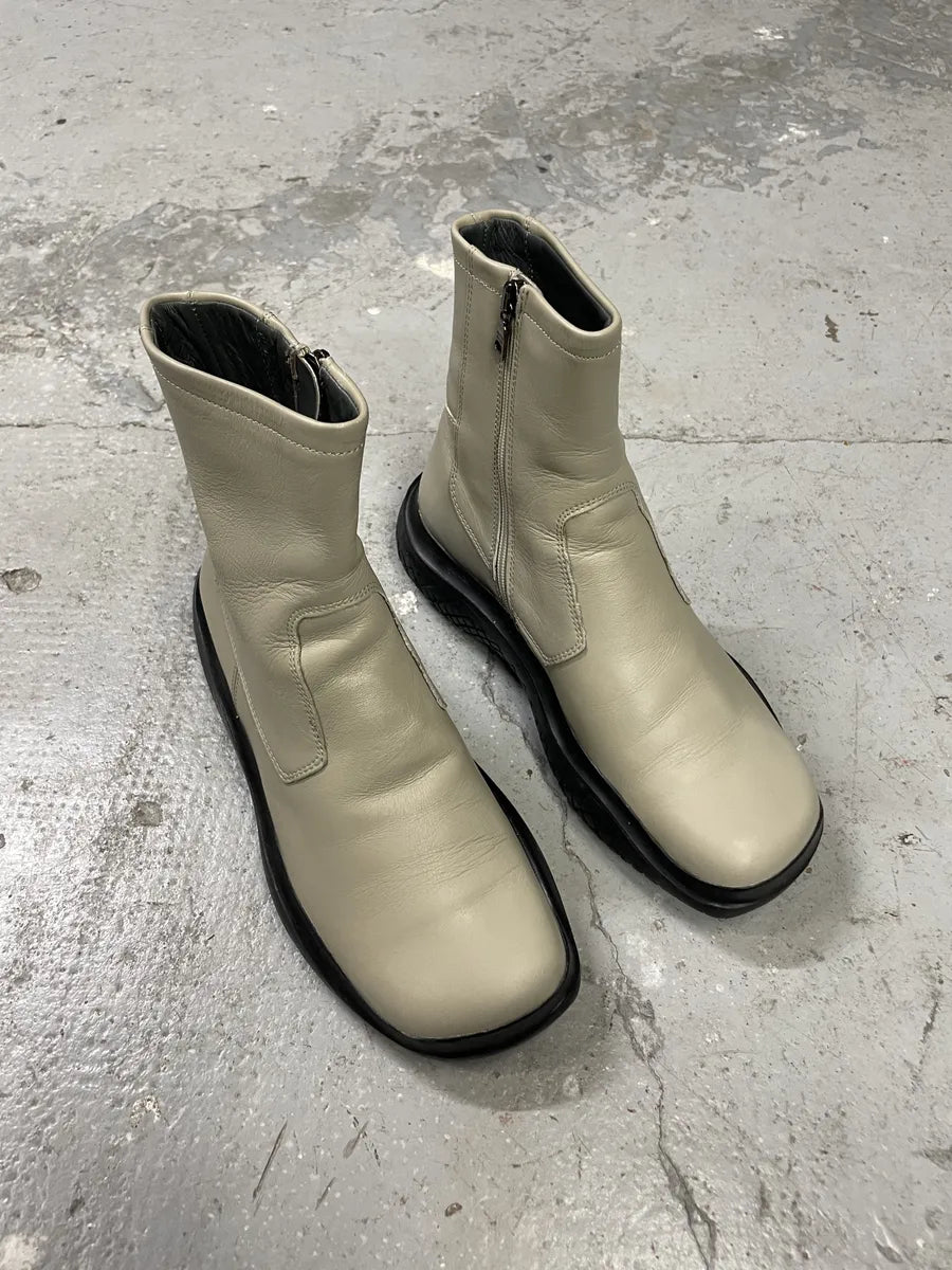 FW1999 Prada Vibram Grey Ankle Leather Boots (38.5eu/us6) 2