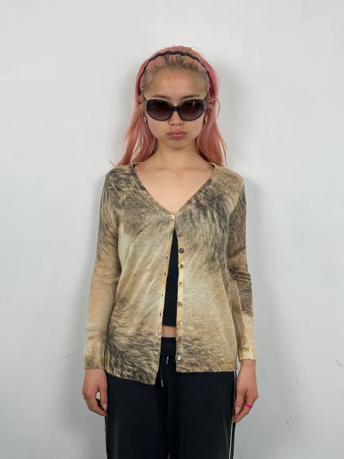 FW1999 Roberto Cavalli Beige Cashmere Fur Effect Cardigan zRRYisR 1
