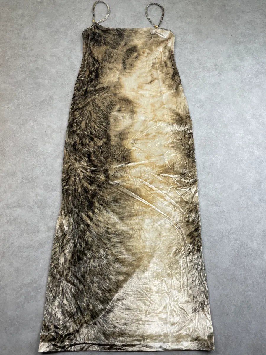 FW1999 Roberto Cavalli Beige Silk Animal Print Maxi Dress qlImIkP 2