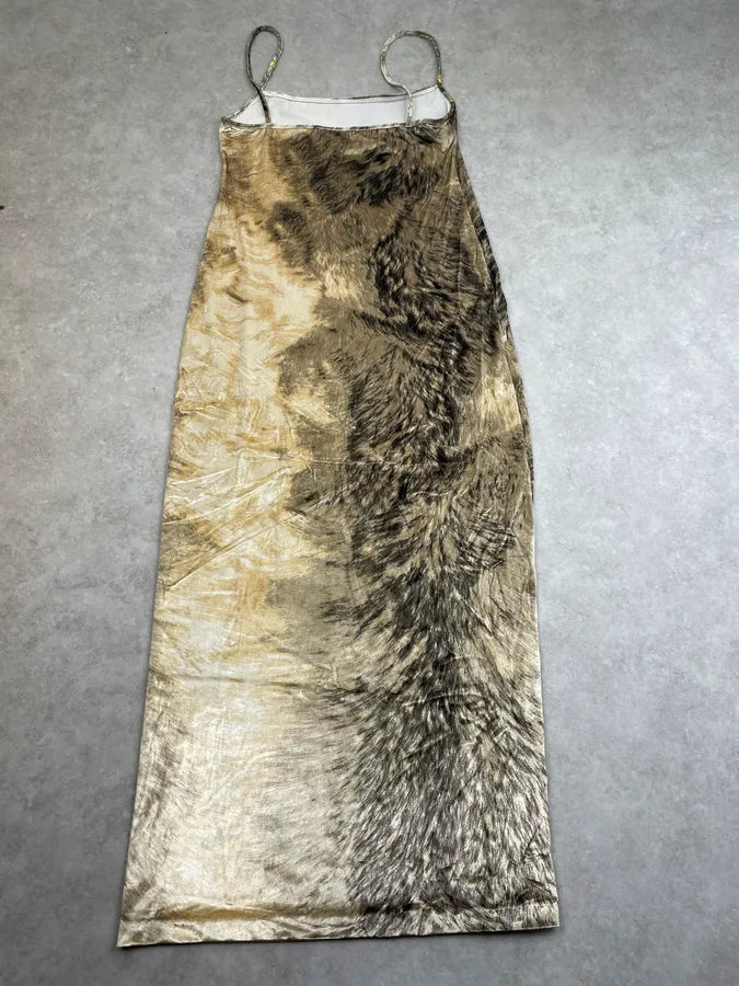 FW1999 Roberto Cavalli Beige Silk Animal Print Maxi Dress qlImIkP 3