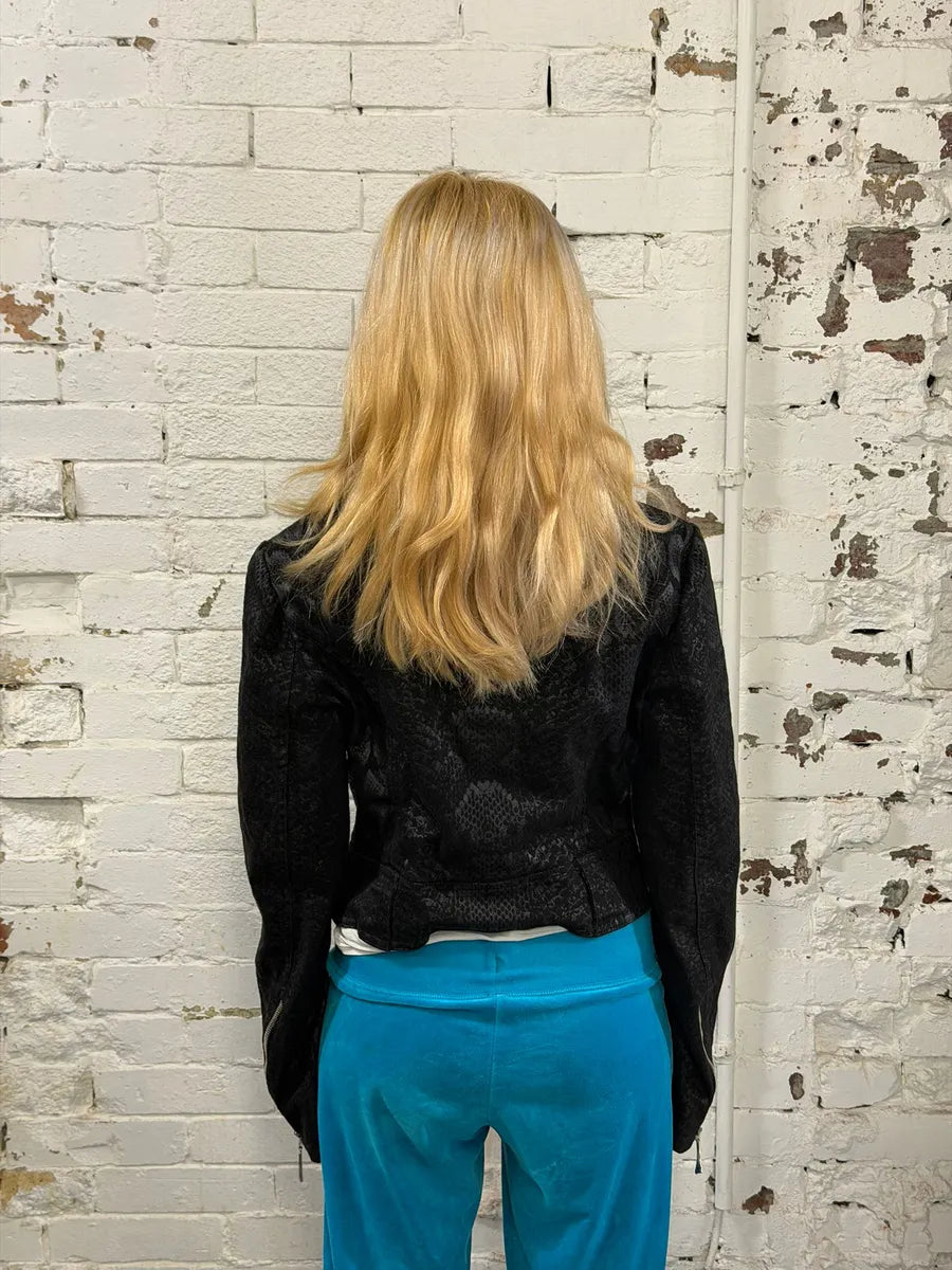 FW1999 Roberto Cavalli Black Obscure Leopard Print Biker Jacket keTHfEA 2