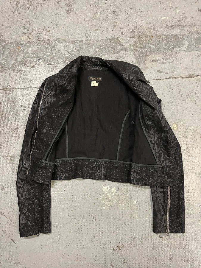 FW1999 Roberto Cavalli Black Obscure Leopard Print Biker Jacket keTHfEA 7