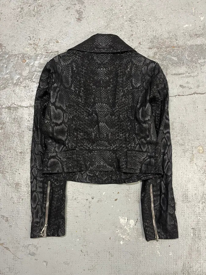 FW1999 Roberto Cavalli Black Obscure Leopard Print Biker Jacket keTHfEA 5