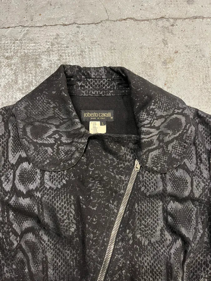 FW1999 Roberto Cavalli Black Obscure Leopard Print Biker Jacket keTHfEA 3