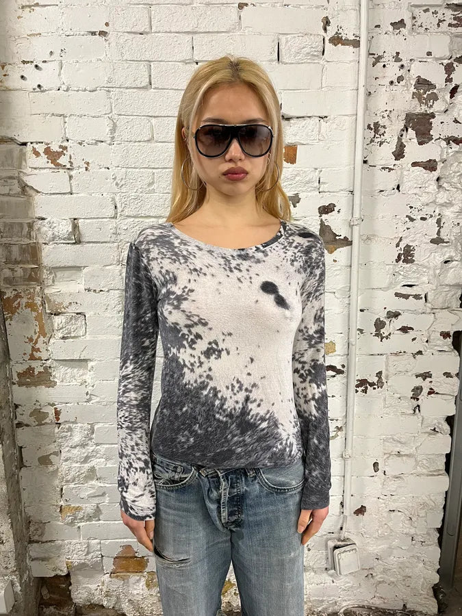 FW1999 Roberto Cavalli Blue Cow Print Longsleeves rLTeQlv 0