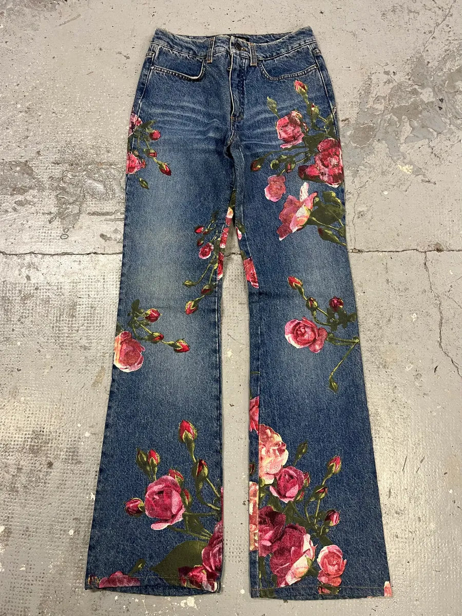 FW1999 Roberto Cavalli Blue Denim Flowers Royal Jeans (S) rkyUbnB 0