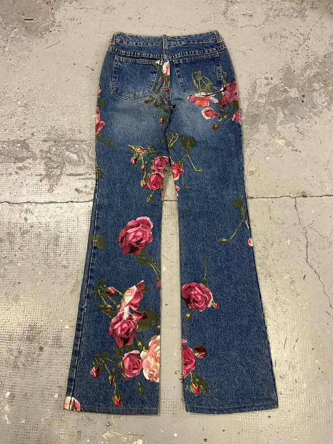 FW1999 Roberto Cavalli Blue Denim Flowers Royal Jeans (S) rkyUbnB 1