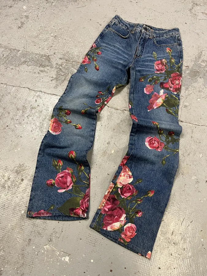 FW1999 Roberto Cavalli Blue Denim Flowers Royal Jeans (S) rkyUbnB 3