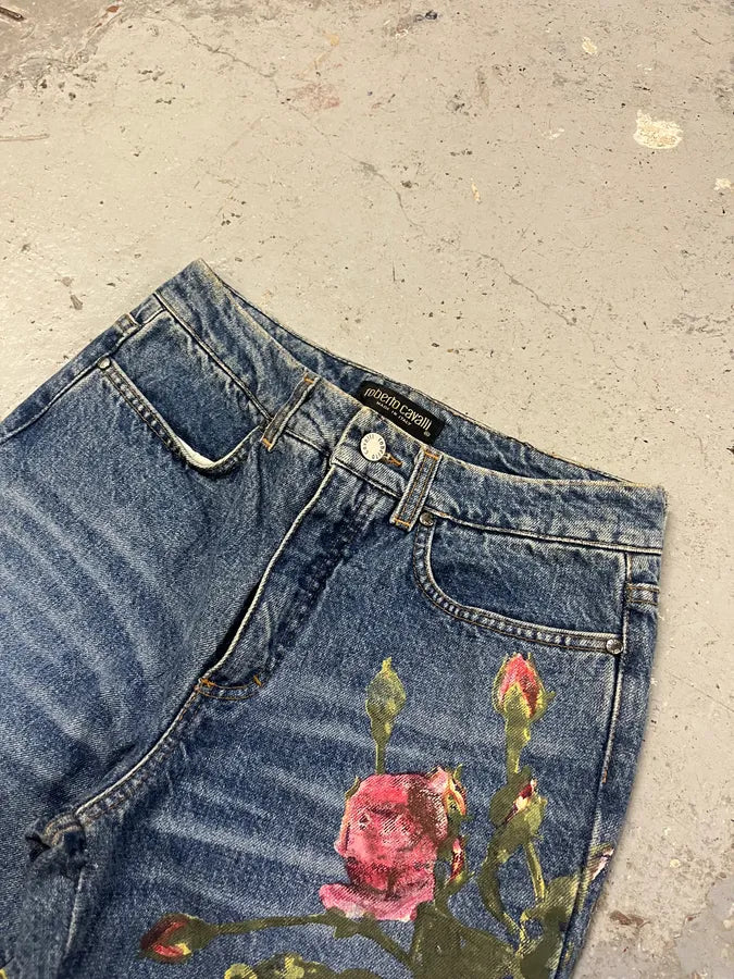 FW1999 Roberto Cavalli Blue Denim Flowers Royal Jeans (S) rkyUbnB 4