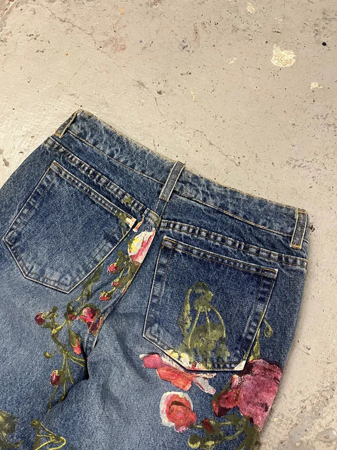 FW1999 Roberto Cavalli Blue Denim Flowers Royal Jeans (S) rkyUbnB 6