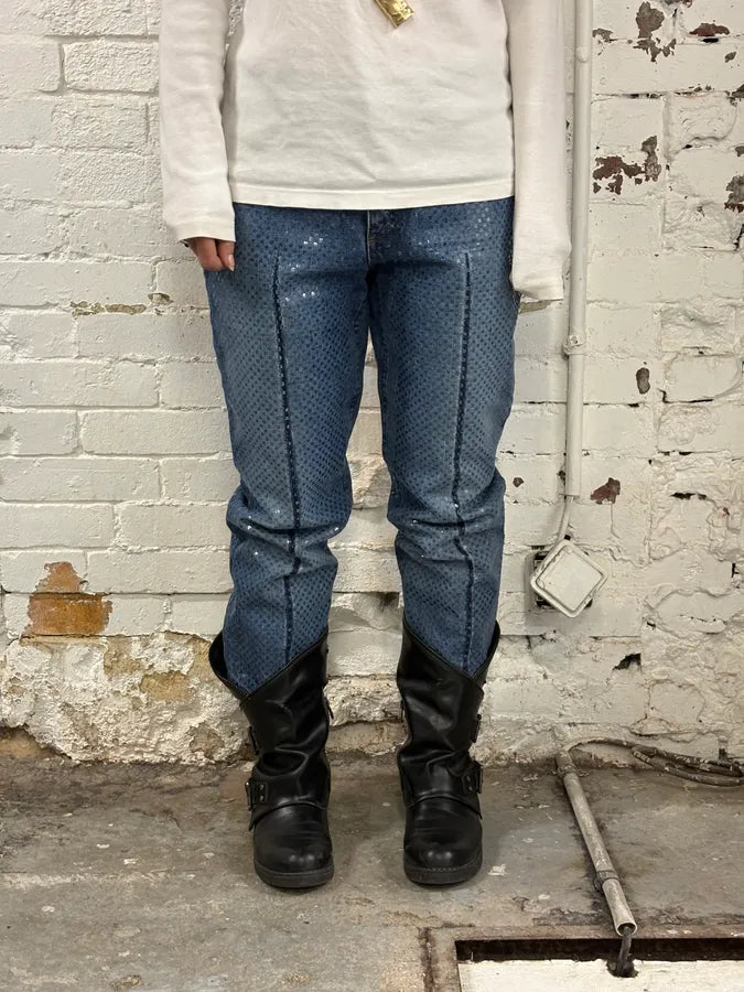 FW1999 Roberto Cavalli Blue Dynamic Royal Denim Jeans KKYWeCs 1