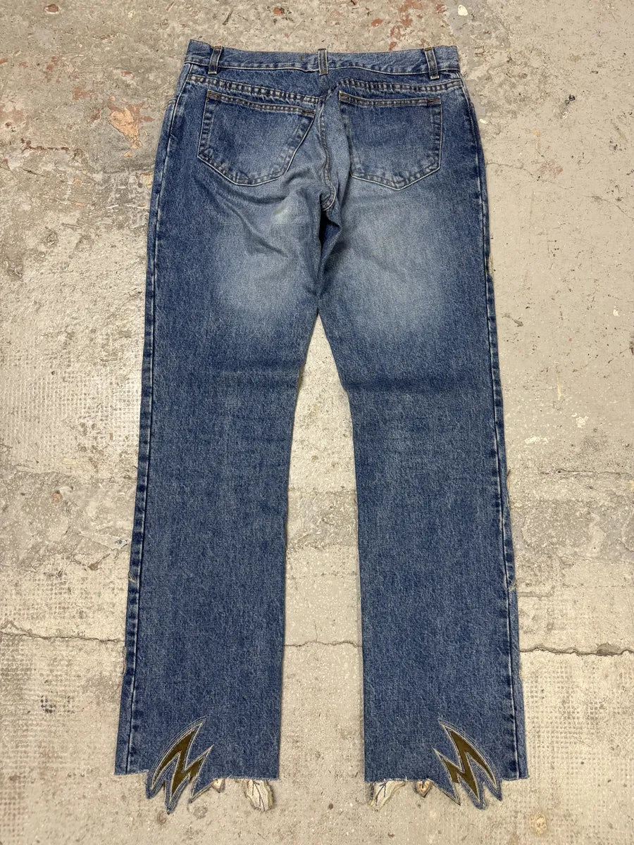 FW1999 Roberto Cavalli Blue Embroidered Flowers Denim Jeans edURzRT 1