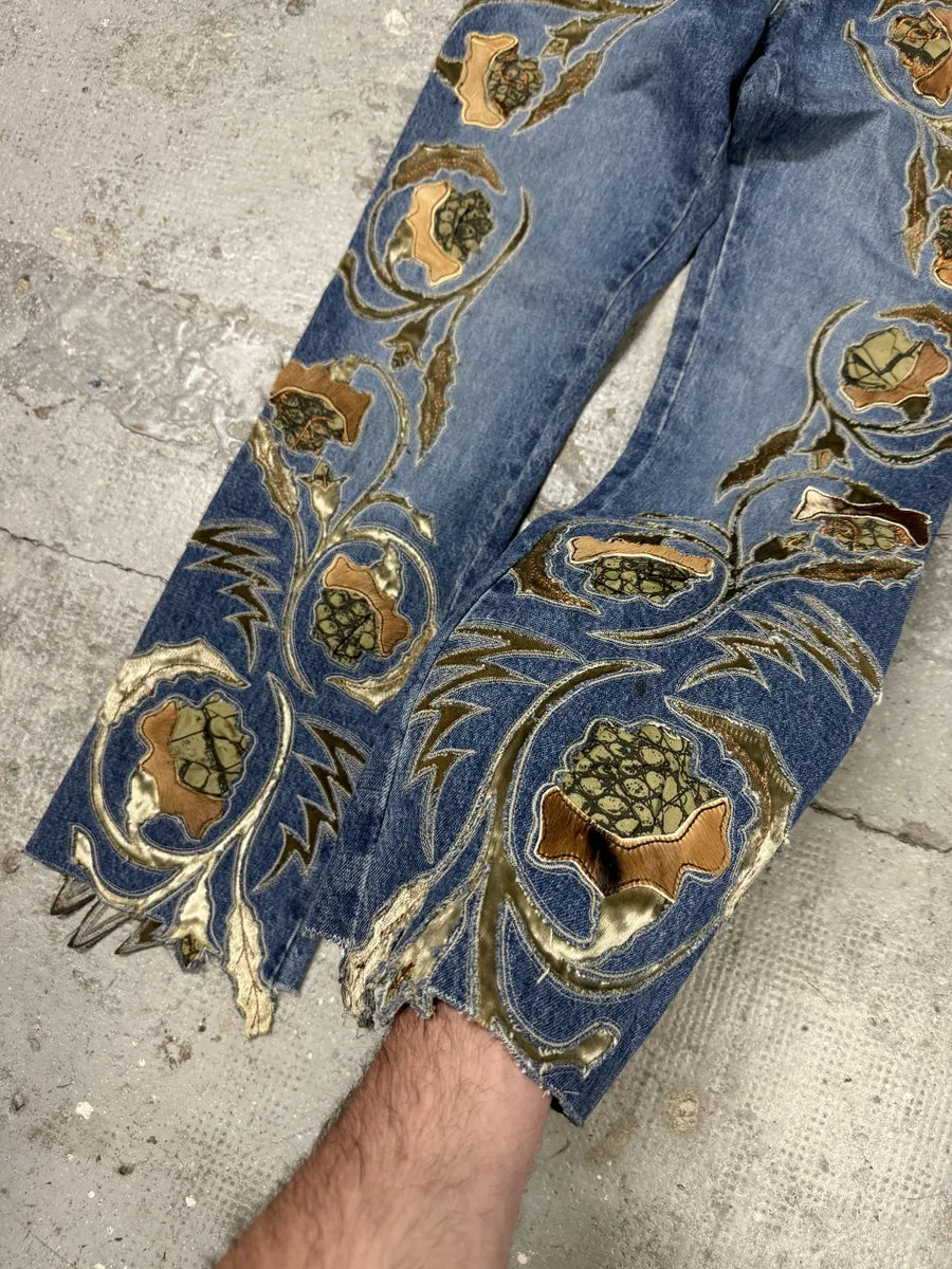 FW1999 Roberto Cavalli Blue Embroidered Flowers Denim Jeans edURzRT 3