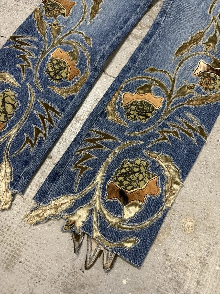 FW1999 Roberto Cavalli Blue Embroidered Flowers Denim Jeans edURzRT 5