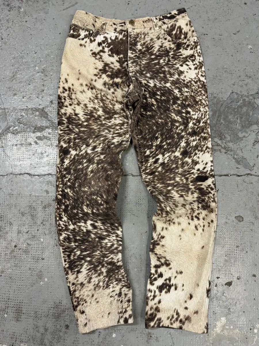 FW1999 Roberto Cavalli Brown Fury Movement Cow Print Pants oTdMsyL 0