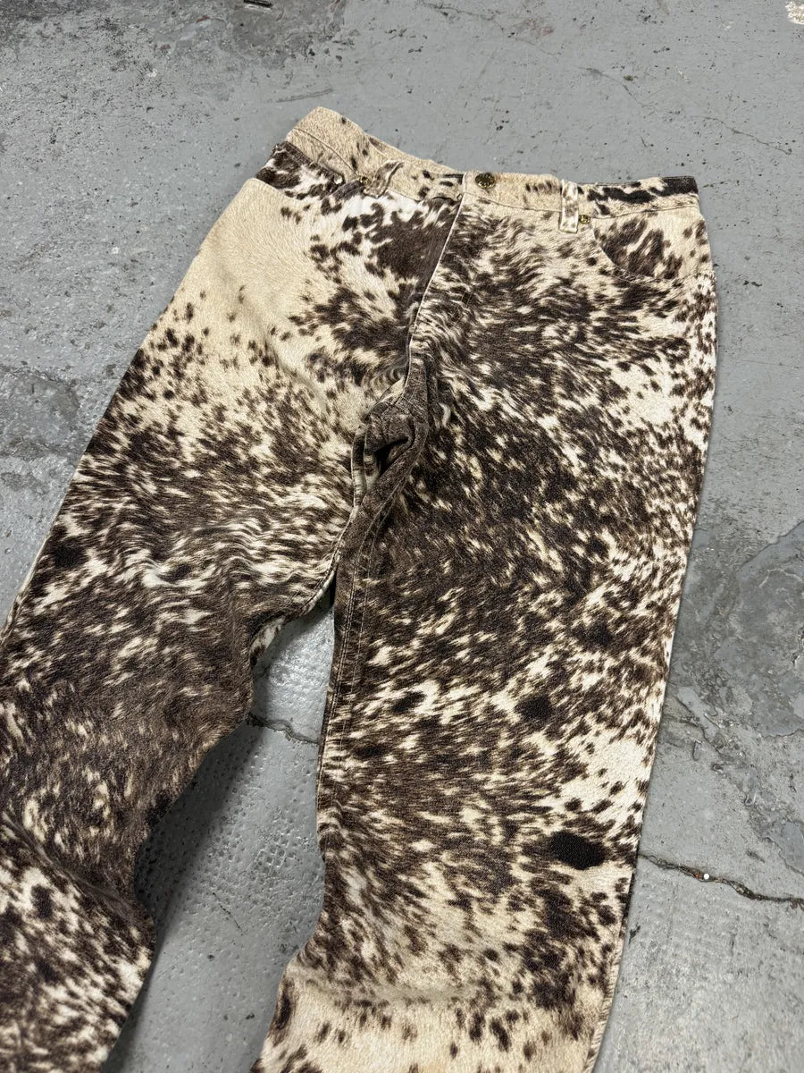 FW1999 Roberto Cavalli Brown Fury Movement Cow Print Pants oTdMsyL 2