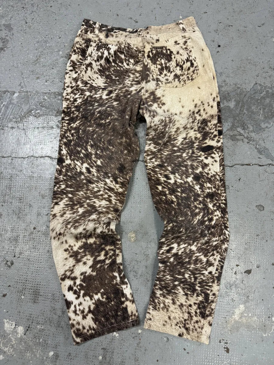 FW1999 Roberto Cavalli Brown Fury Movement Cow Print Pants oTdMsyL 3