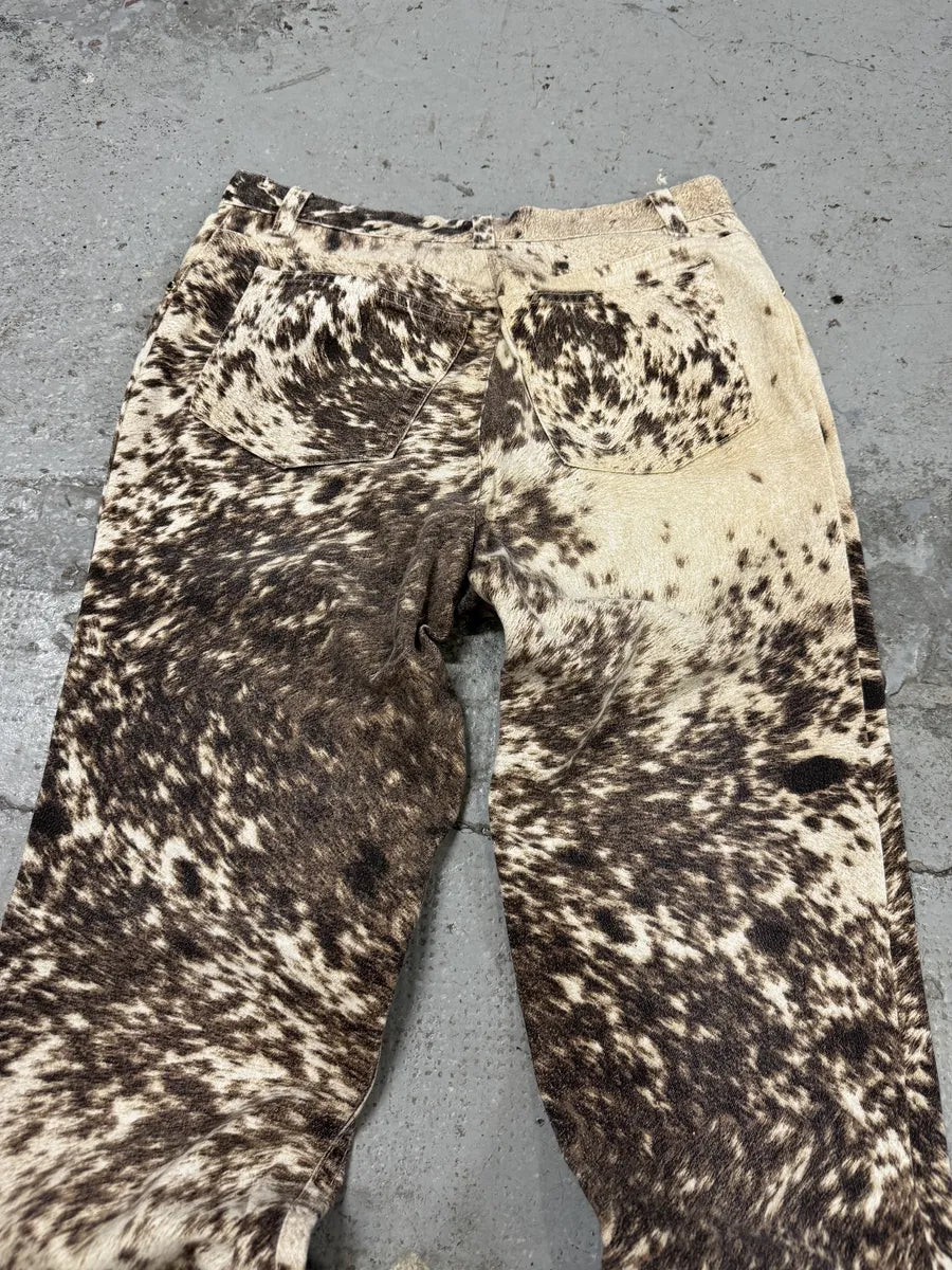 FW1999 Roberto Cavalli Brown Fury Movement Cow Print Pants oTdMsyL 4