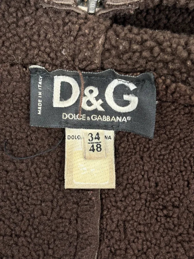 AW2004 Dolce & Gabbana Shearling Hooded Suede Bomber Jacket TlGLHCk 9