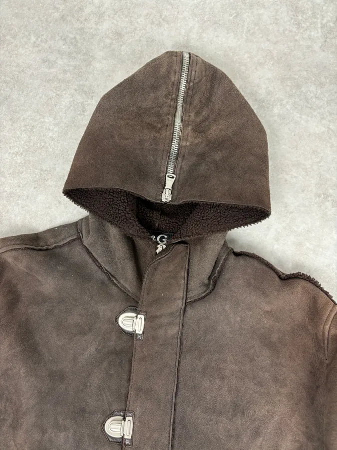 AW2004 Dolce & Gabbana Shearling Hooded Suede Bomber Jacket TlGLHCk 3