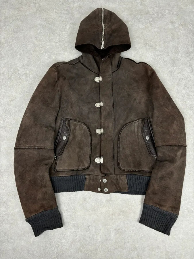 AW2004 Dolce & Gabbana Shearling Hooded Suede Bomber Jacket TlGLHCk 0