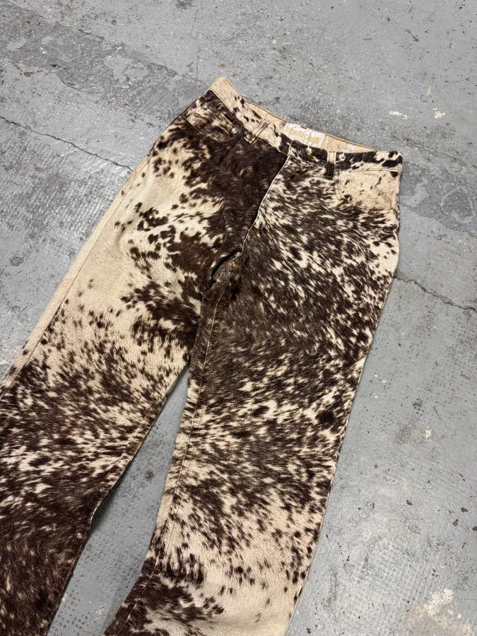 FW1999 Roberto Cavalli Cow Print Fury Movement Effect Brown & Beige Pants lbMeEfK 1