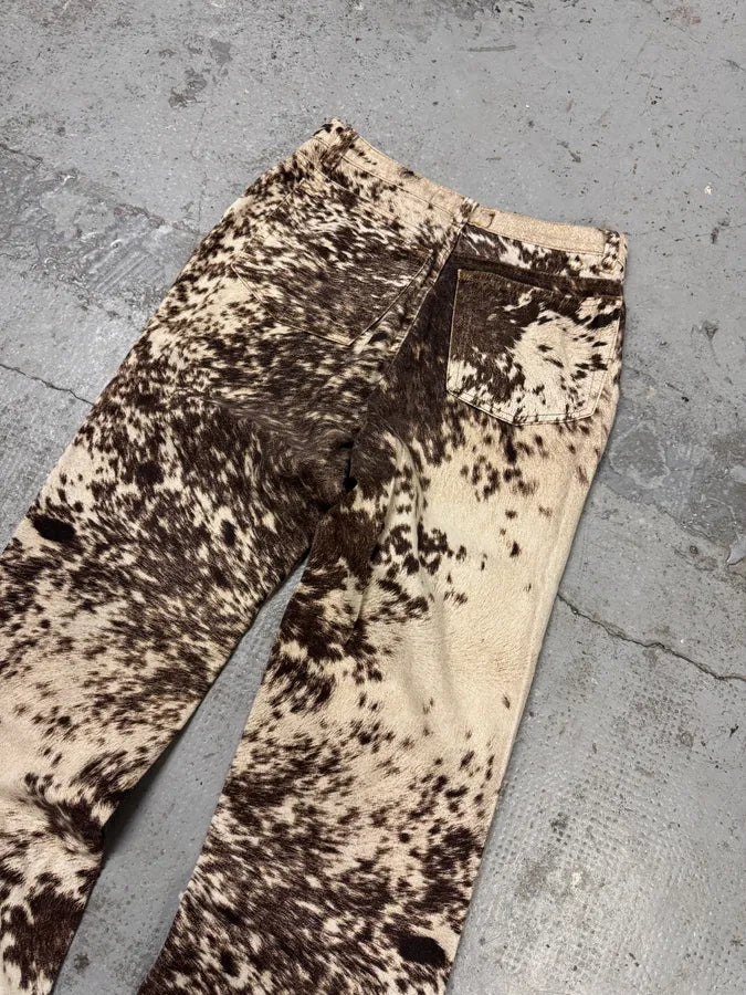 FW1999 Roberto Cavalli Cow Print Fury Movement Effect Brown & Beige Pants lbMeEfK 2
