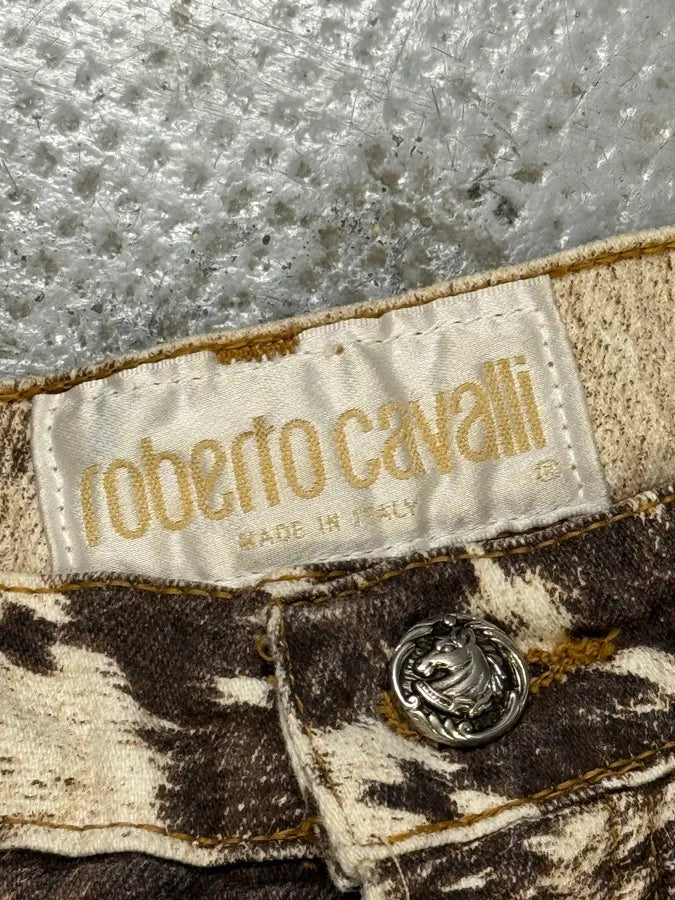 FW1999 Roberto Cavalli Cow Print Fury Movement Effect Brown & Beige Pants lbMeEfK 4