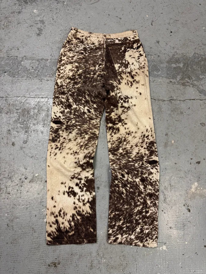 FW1999 Roberto Cavalli Cow Print Fury Movement Effect Brown & Beige Pants lbMeEfK 5