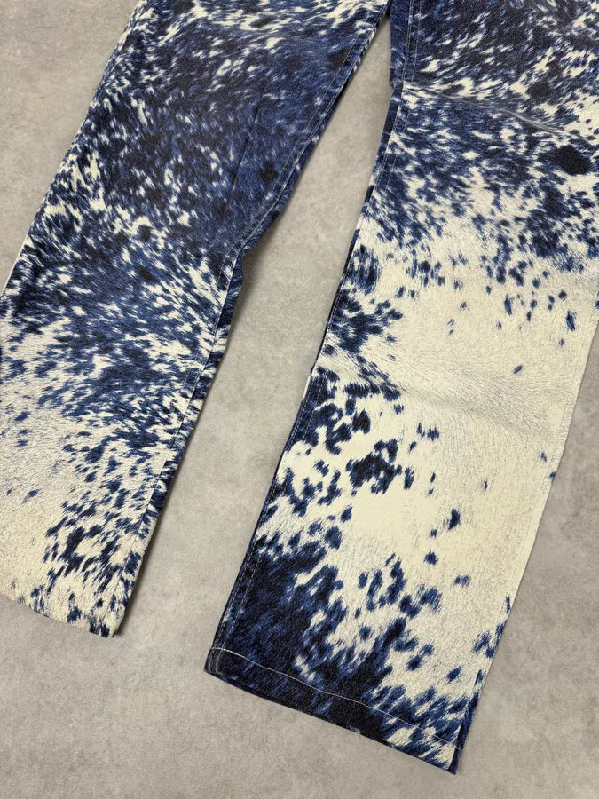 FW1999 Roberto Cavalli Cow Print Movement Effect Blue & Beige Pants IpZDohk 3