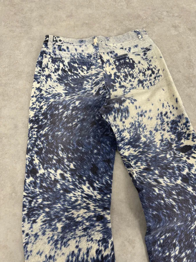 FW1999 Roberto Cavalli Cow Print Movement Effect Blue & Beige Pants IpZDohk 4